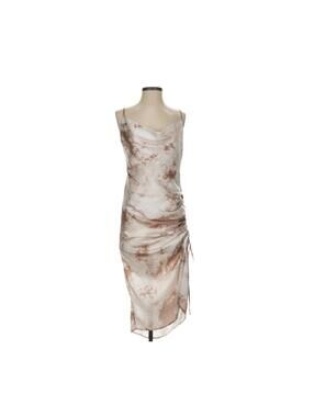 Starlow Satin Slip Dress Ruched Side Cowl Neck Tie Dye Midi L Cocktail